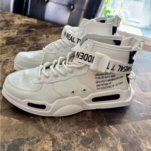 White High-Top Sneakers with Text Details